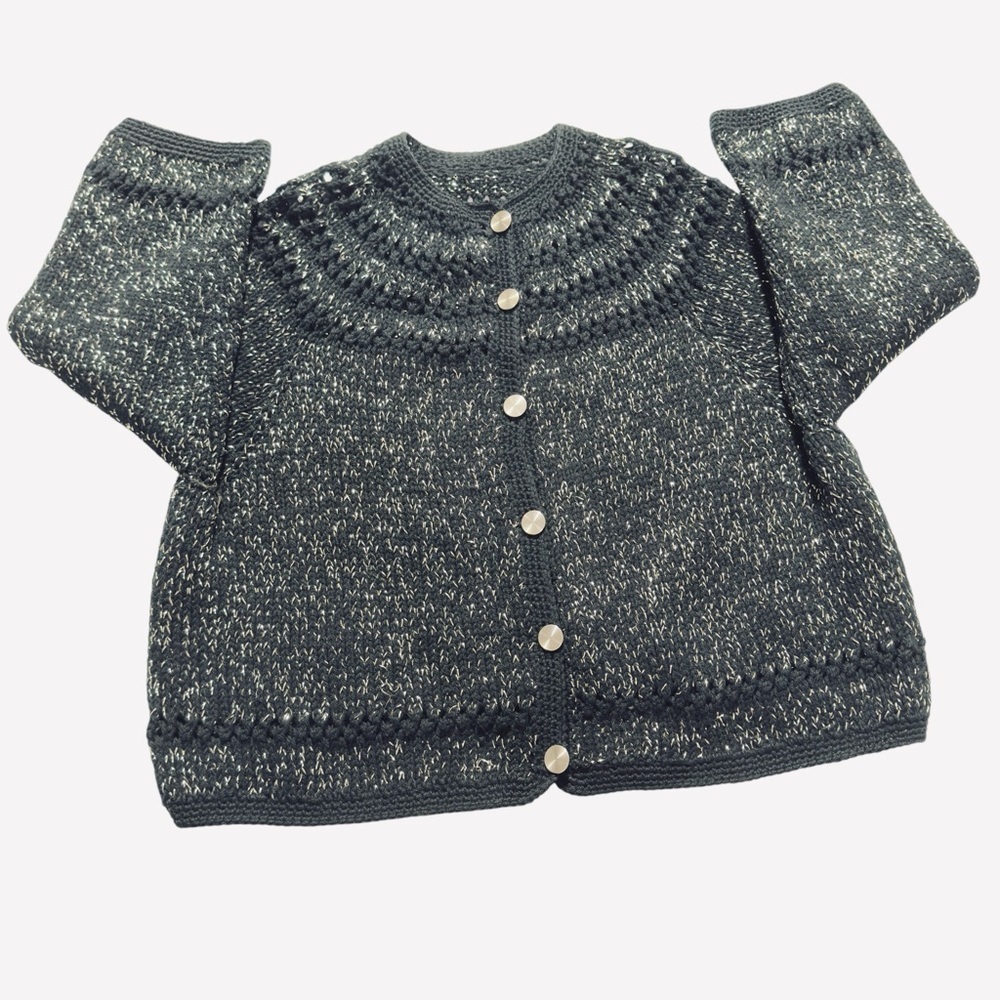 Vintage Black Metallic Knit Cardigan Sweater Button Front Long Sleeve - Picture 6 of 10